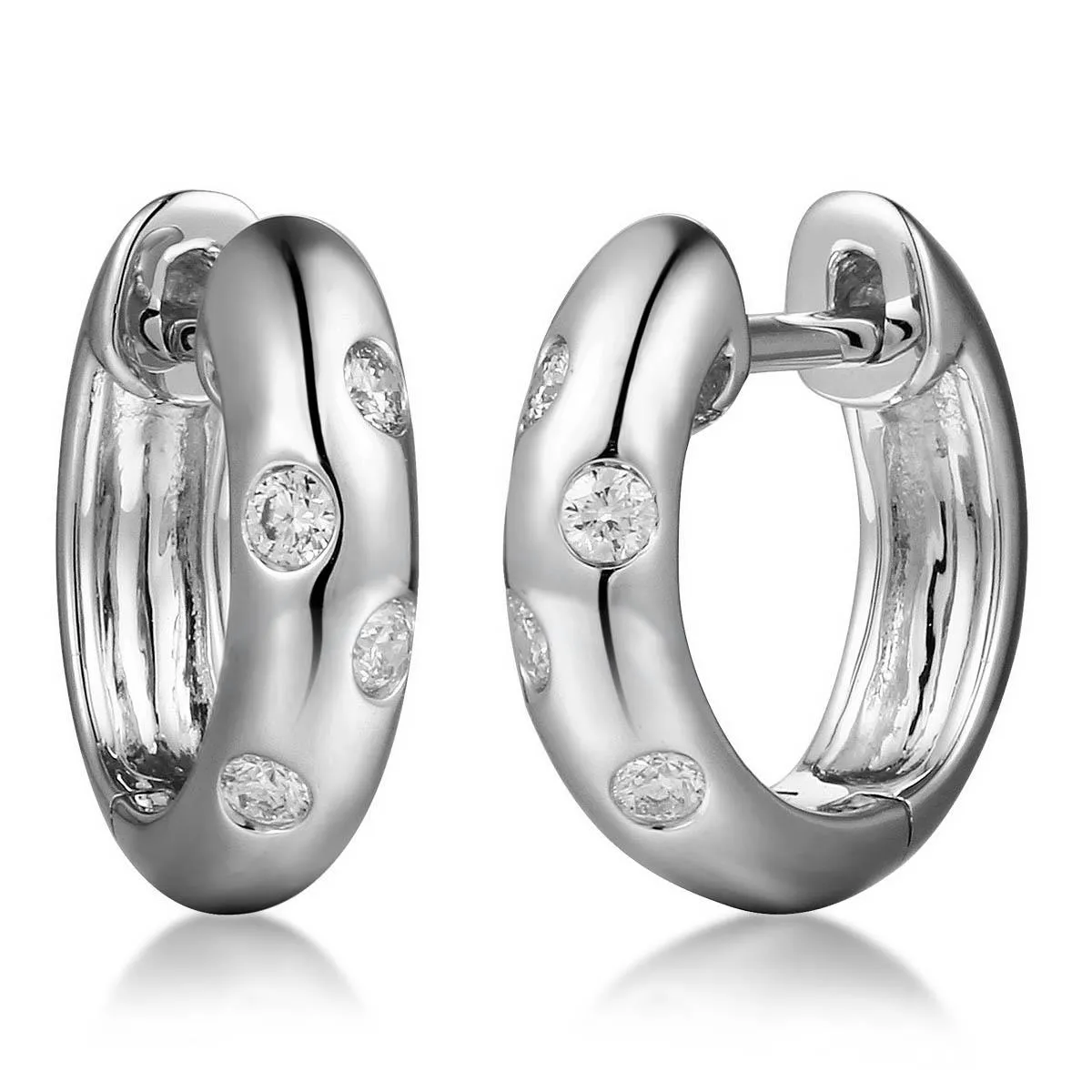 0.13ct tw Burnish Set Diamond Station Huggie Earrings