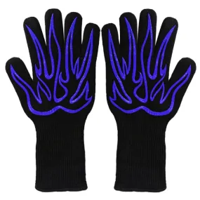 1 Pair High Temperature Resistant Silicone BBQ Gloves  Anti-Scalding Gloves(Big Flame Blue)