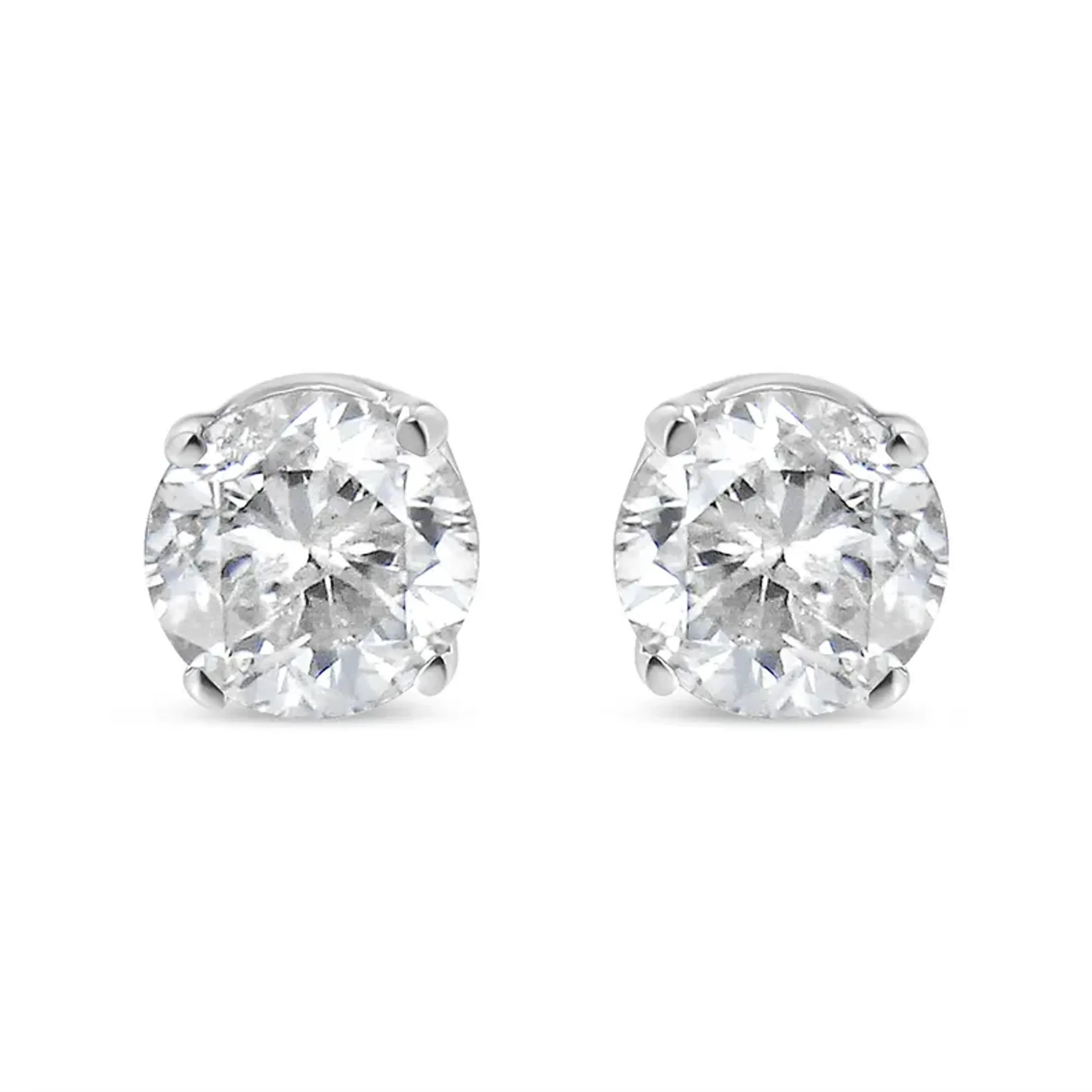 10K White Gold 1/3 Cttw Round Brilliant-Cut Near Colorless Near Colorless Diamond Classic 4-Prong Stud Earrings (I-J Color, SI1-SI2 Clarity)