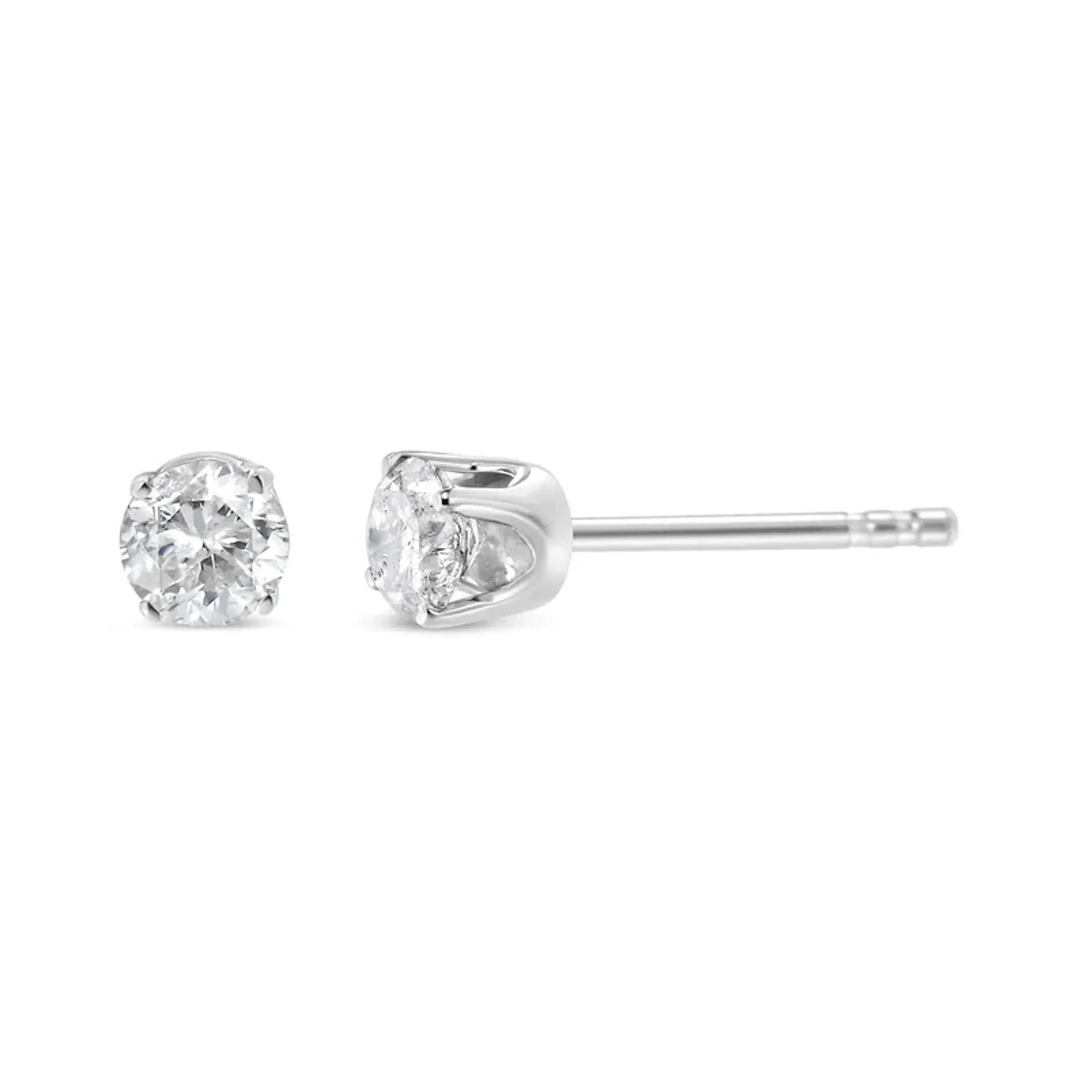 10K White Gold 1/3 Cttw Round Brilliant-Cut Near Colorless Near Colorless Diamond Classic 4-Prong Stud Earrings (I-J Color, SI1-SI2 Clarity)