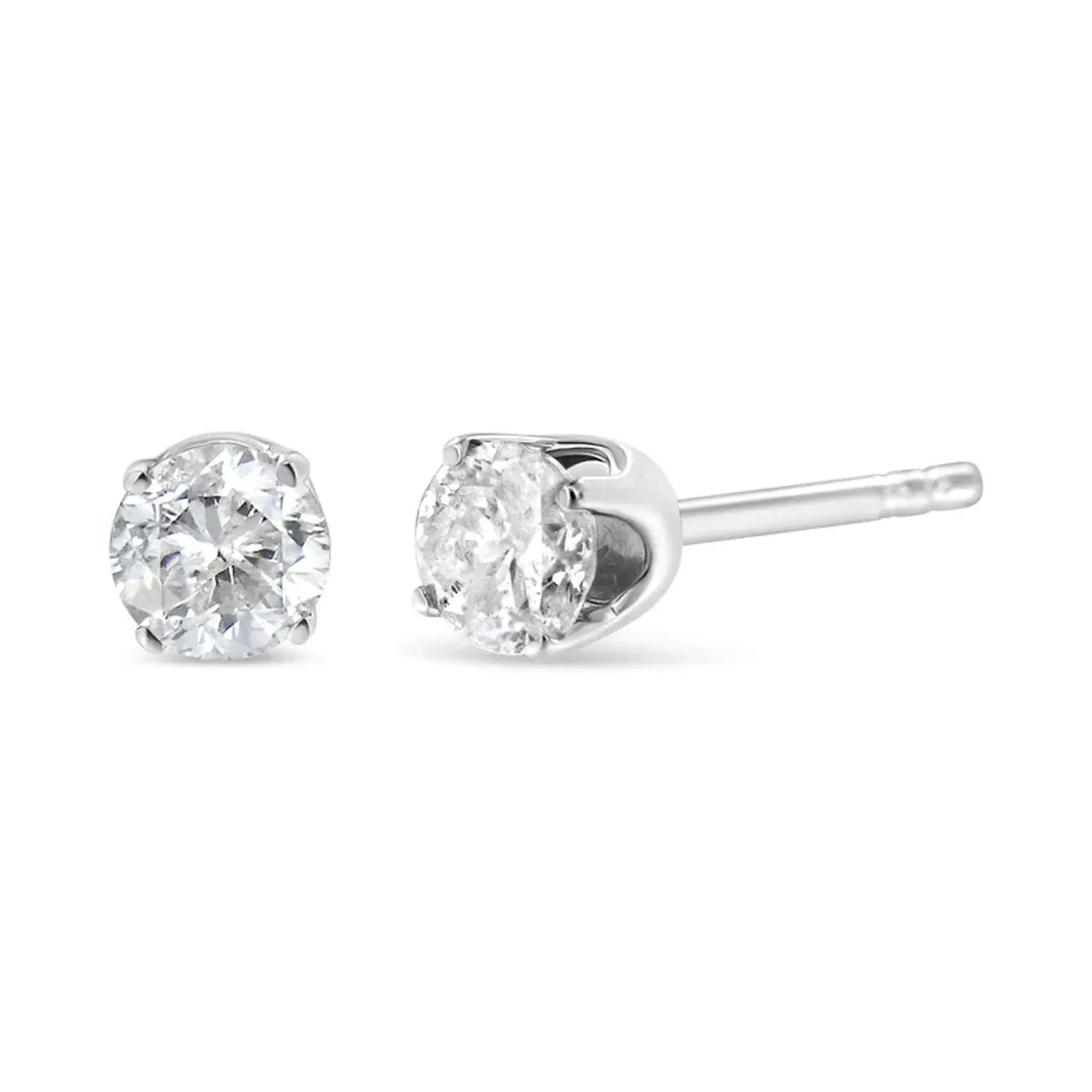 10K White Gold 1/3 Cttw Round Brilliant-Cut Near Colorless Near Colorless Diamond Classic 4-Prong Stud Earrings (I-J Color, SI1-SI2 Clarity)