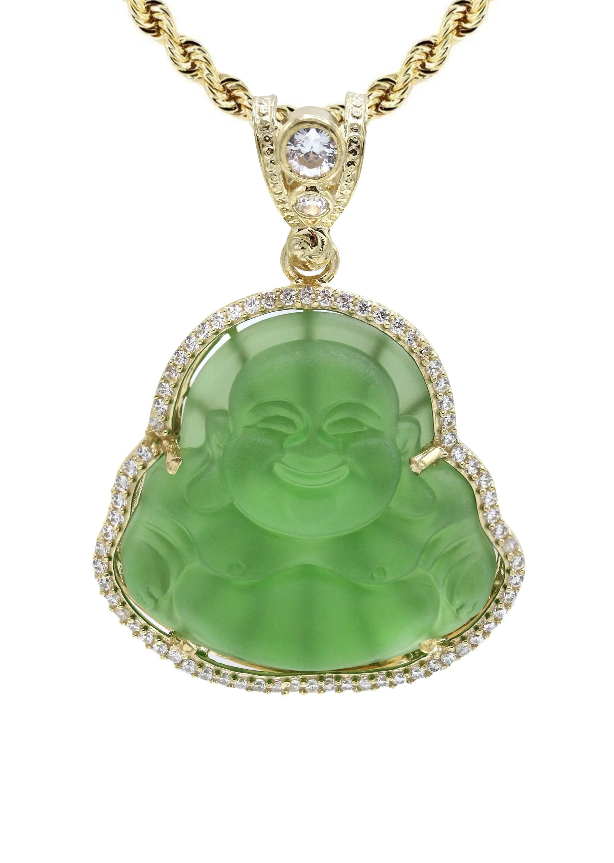 10K Yellow Gold Green Buddha Necklace | Appx. 21.6 Grams