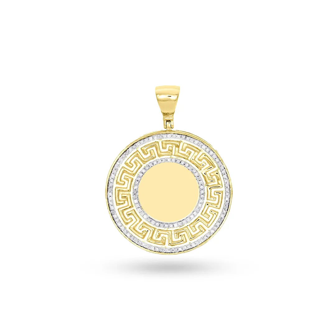 10K Yellow Gold Memory Pendant with Greek Key Border and 0.52CT Diamonds