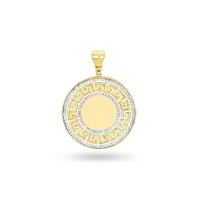 10K Yellow Gold Memory Pendant with Greek Key Border and 0.52CT Diamonds