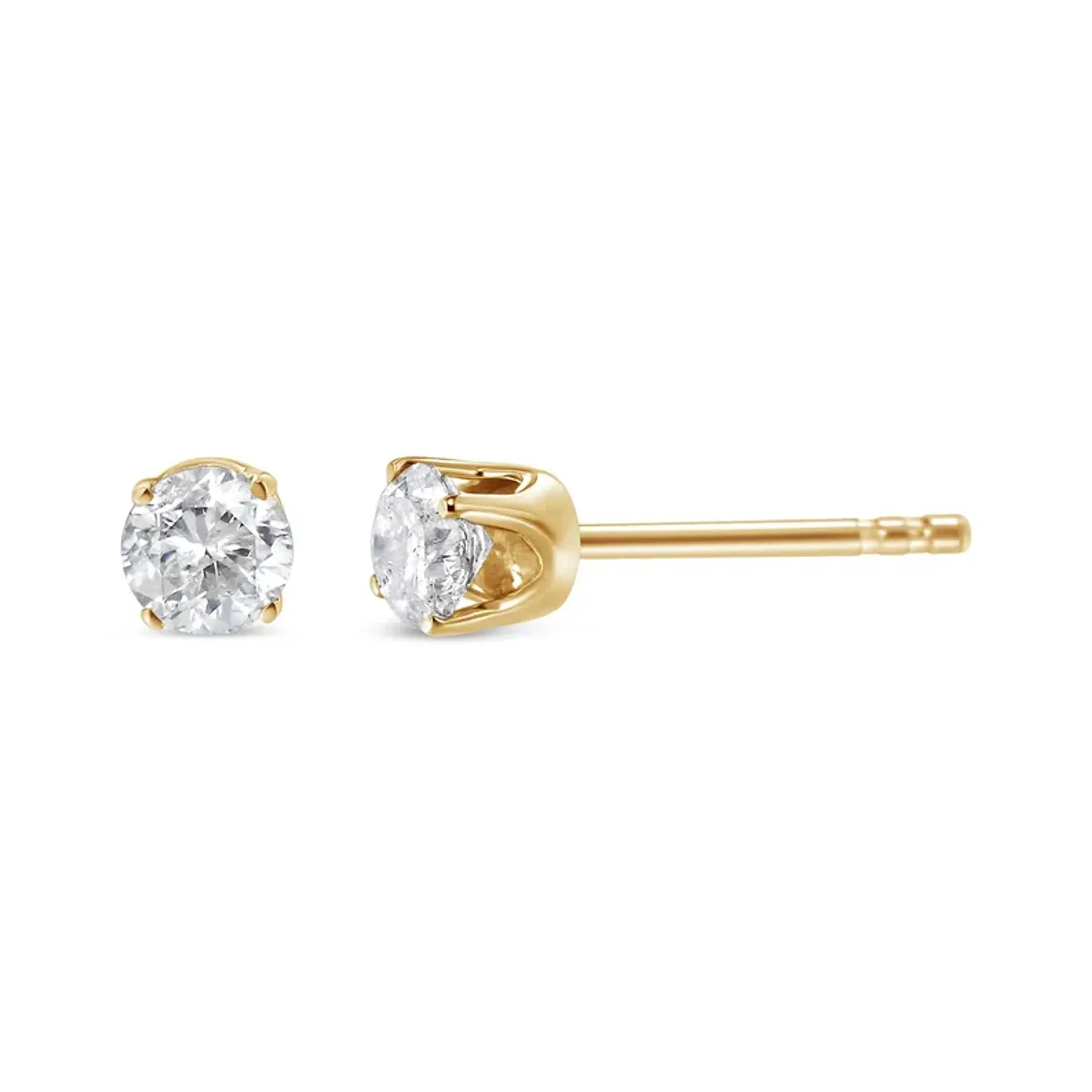 10K Yellow Gold over .925 Sterling Silver 1/4 Cttw Round Brilliant-Cut Diamond Classic 4-Prong Stud Earrings (K-L Color, I2-I3 Clarity)