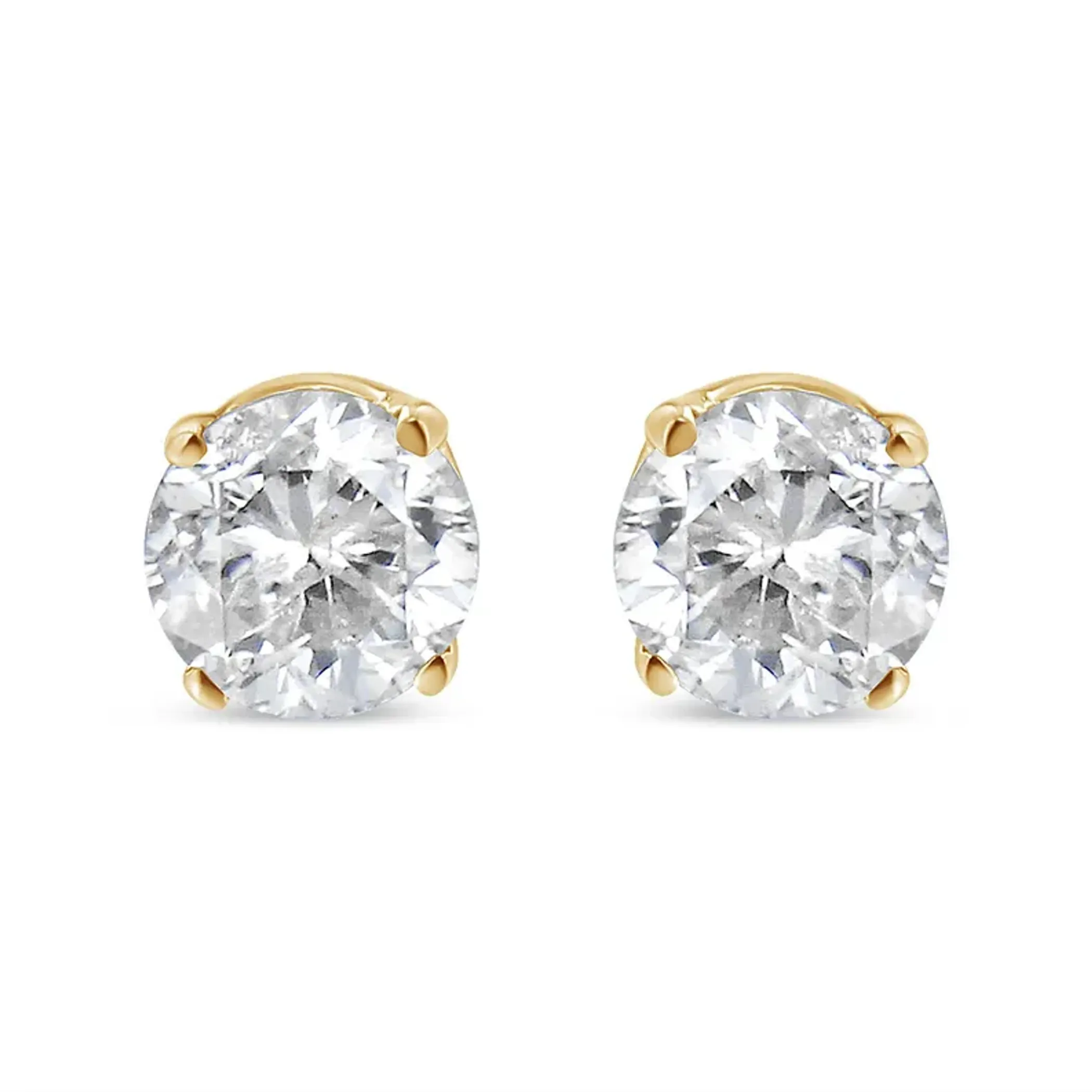 10K Yellow Gold over .925 Sterling Silver 1/4 Cttw Round Brilliant-Cut Diamond Classic 4-Prong Stud Earrings (K-L Color, I2-I3 Clarity)