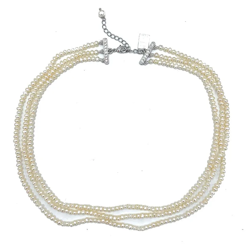 123-01-S | VINTAGE TRIPLE STRAND NECKLACE (WHITE ON SILVER)