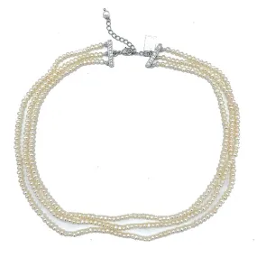 123-01-S | VINTAGE TRIPLE STRAND NECKLACE (WHITE ON SILVER)