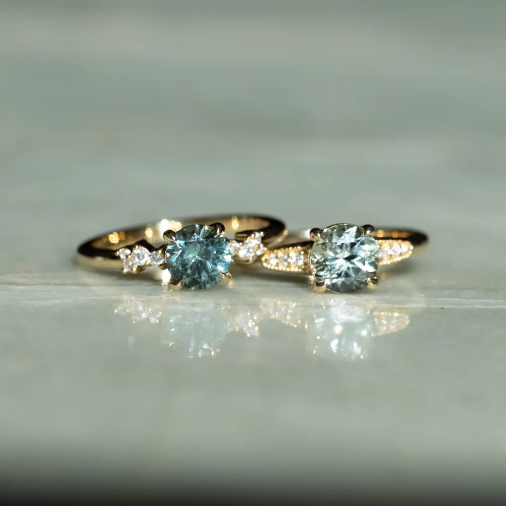1.26ct Round Blue Montana Sapphire and Diamond Starry Night Low Profile Solitaire in 14k Yellow Gold