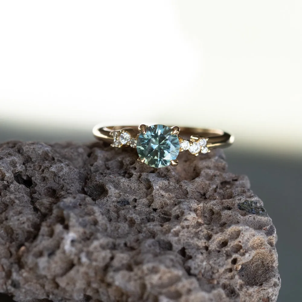 1.26ct Round Blue Montana Sapphire and Diamond Starry Night Low Profile Solitaire in 14k Yellow Gold