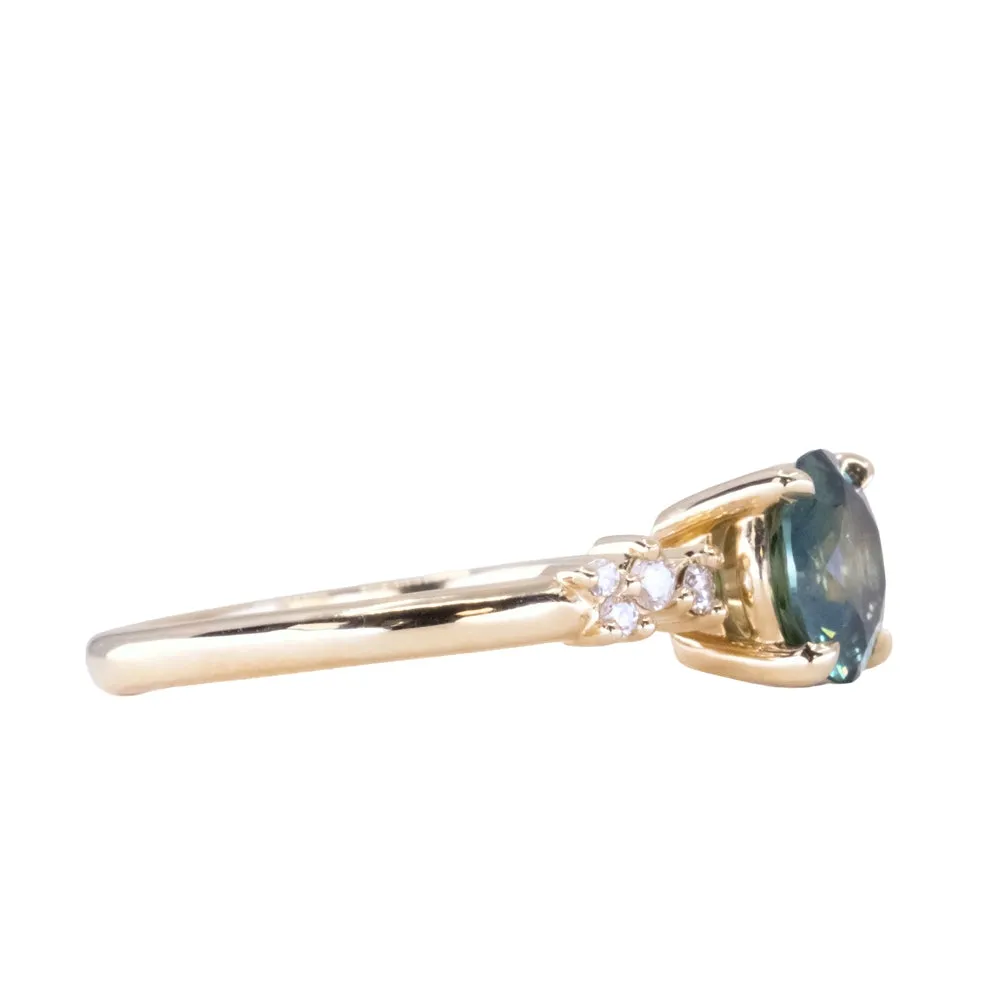 1.31ct Round Teal Blue Montana Sapphire and Diamond Starry Night Low Profile Solitaire in 14k Yellow Gold