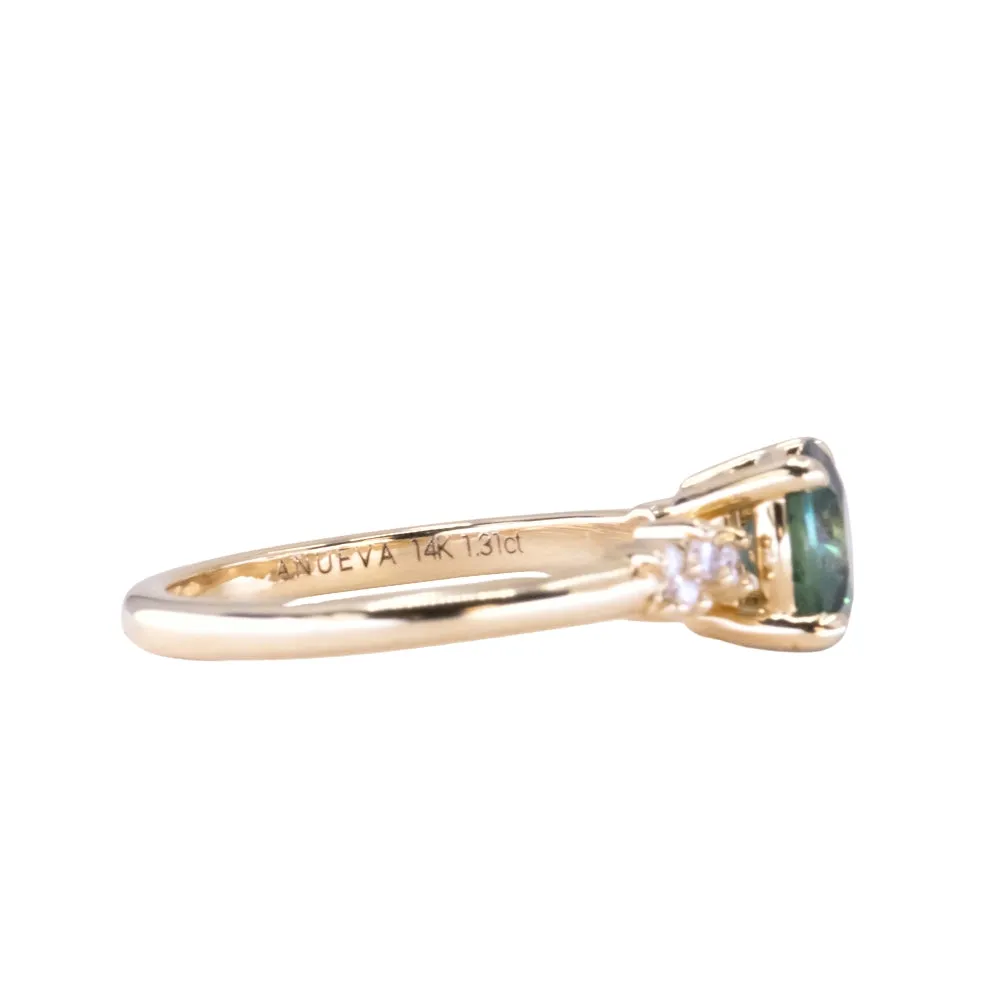 1.31ct Round Teal Blue Montana Sapphire and Diamond Starry Night Low Profile Solitaire in 14k Yellow Gold