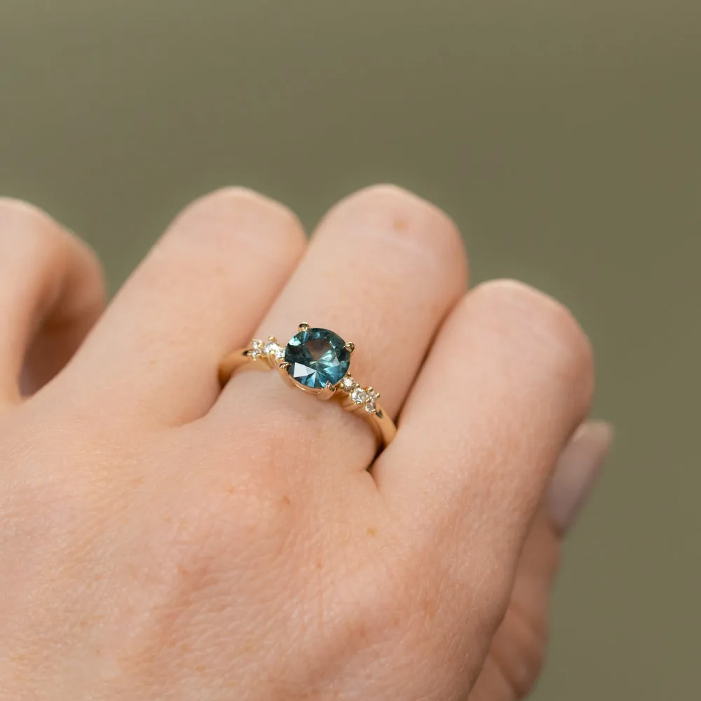 1.31ct Round Teal Blue Montana Sapphire and Diamond Starry Night Low Profile Solitaire in 14k Yellow Gold