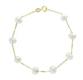 14 Karat Yellow Tin Cup Pearls Bracelet
