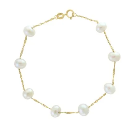 14 Karat Yellow Tin Cup Pearls Bracelet