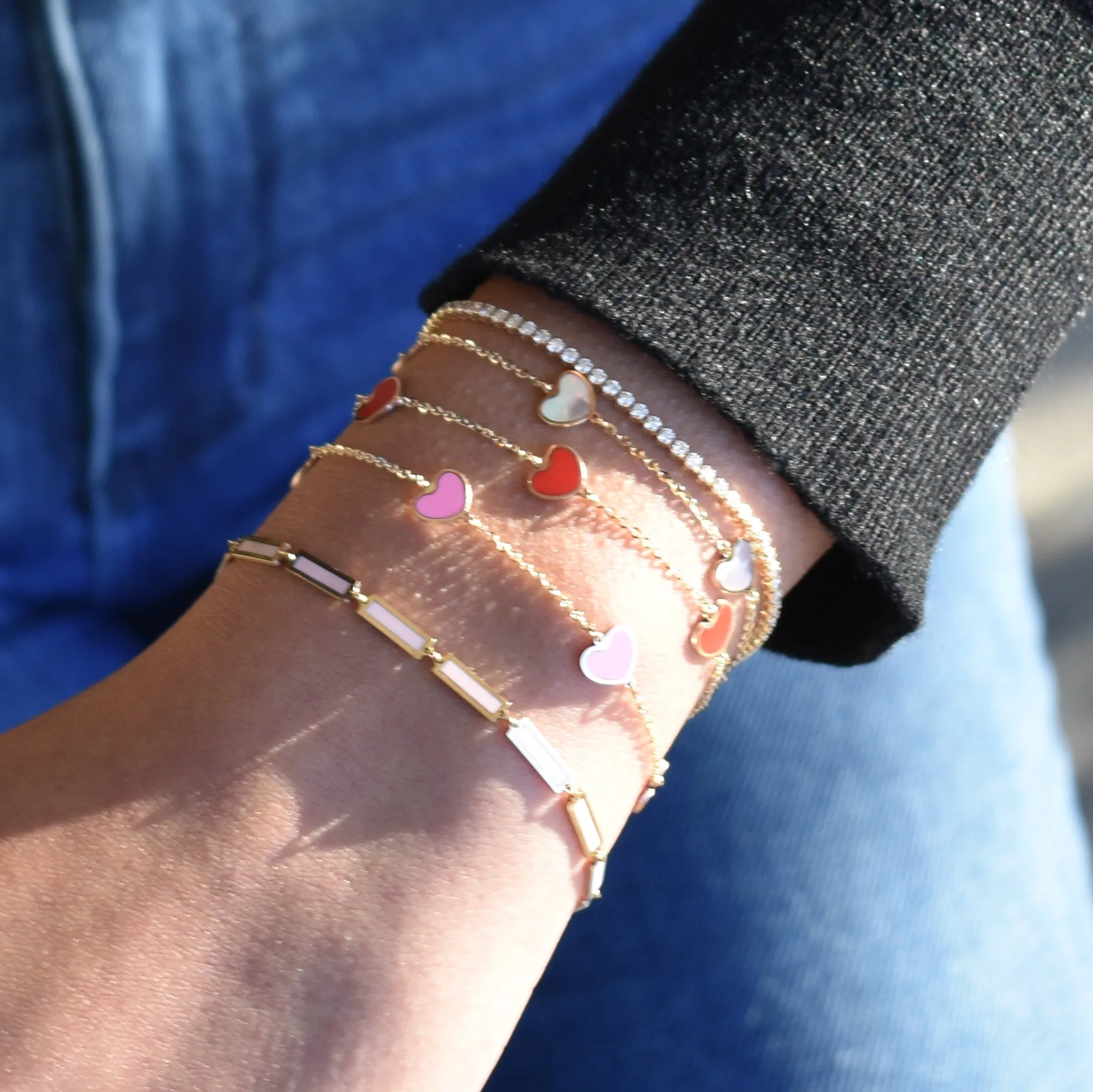 14k Gold & Mother of Pearl Heart Bracelet