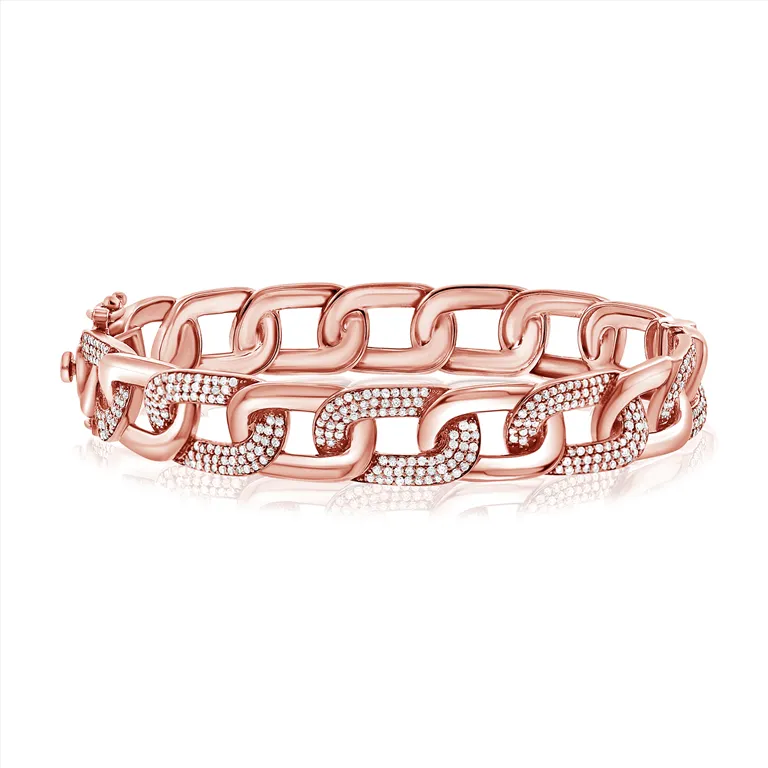 14K Gold Diamond Link Bangle - 1.20ct