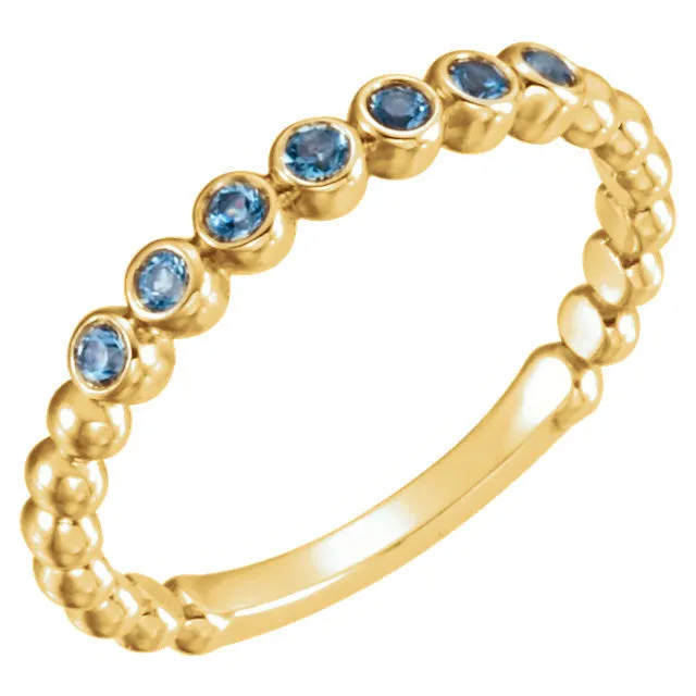 14k Gold Genuine Aquamarine Stackable Ring