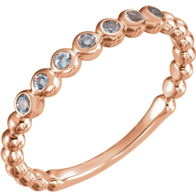 14k Gold Genuine Aquamarine Stackable Ring