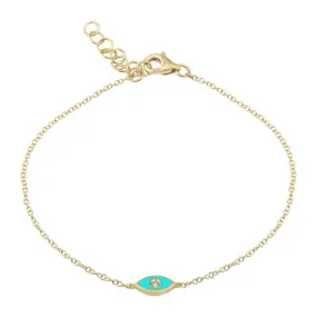 14K Gold Turquoise Enamel Diamond Evil Eye Bracelet