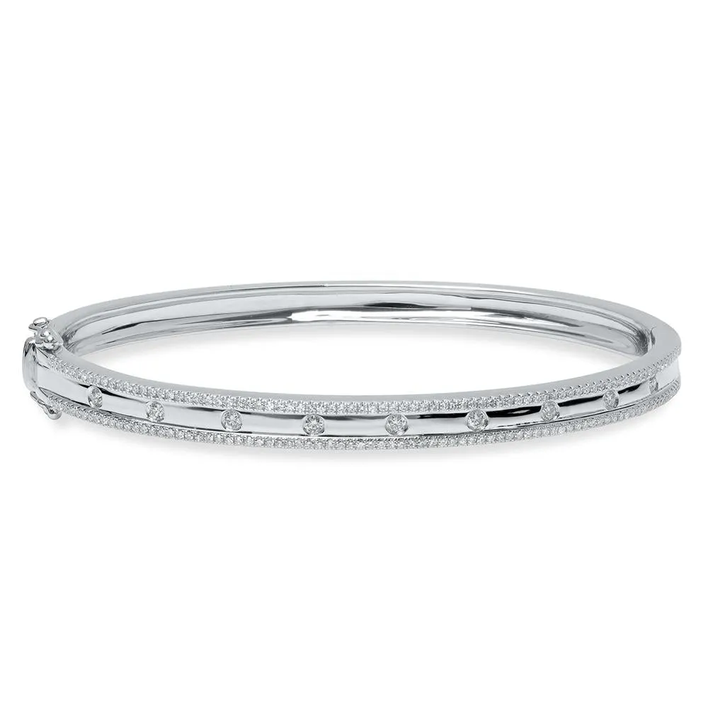 14K Rose Gold Diamond Border Hinged Bangle (Small)