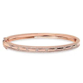 14K Rose Gold Diamond Border Hinged Bangle (Small)