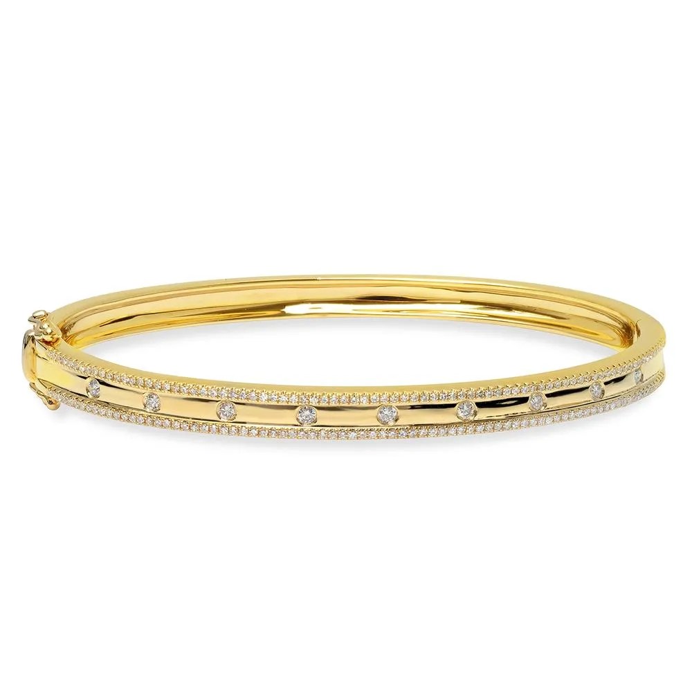 14K Rose Gold Diamond Border Hinged Bangle (Small)