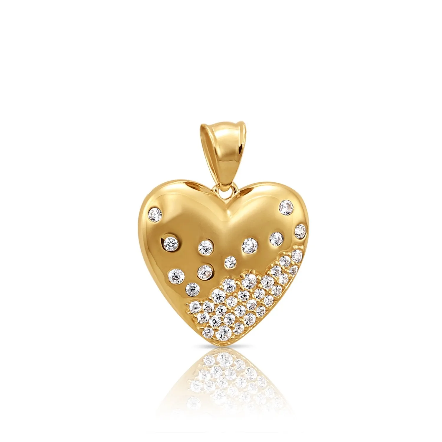 14K Solid Yellow Gold Heart Pendant, With 18" Cable Chain Necklace