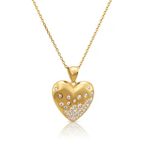 14K Solid Yellow Gold Heart Pendant, With 18" Cable Chain Necklace