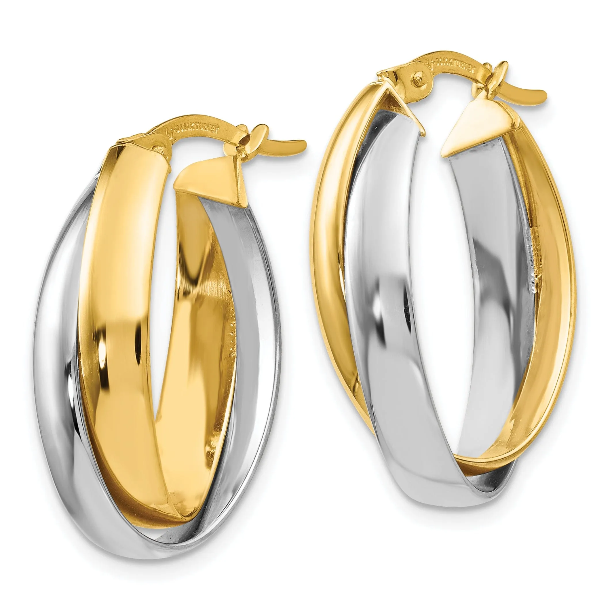 14k Two tone Double Oval Hoop Earrings