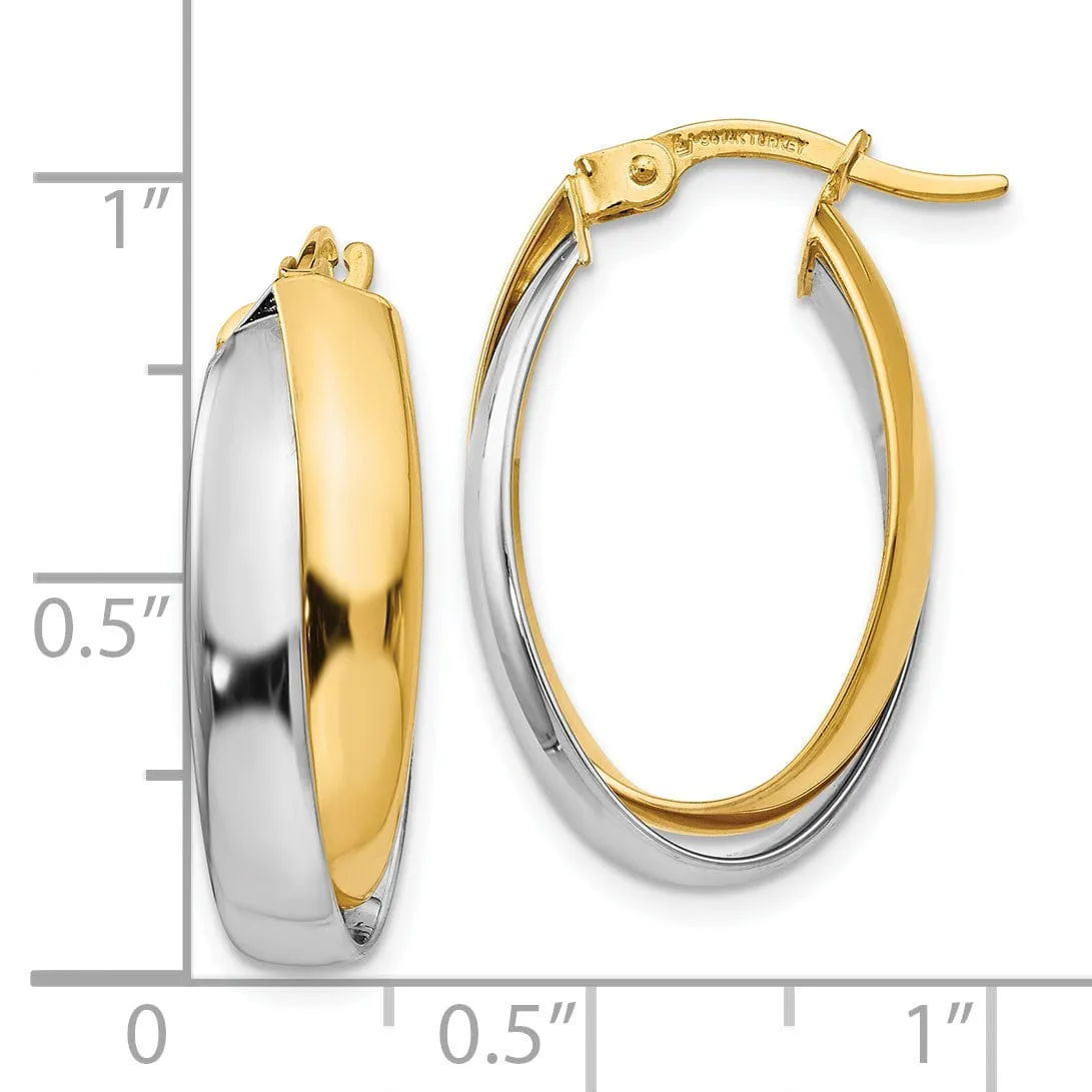 14k Two tone Double Oval Hoop Earrings