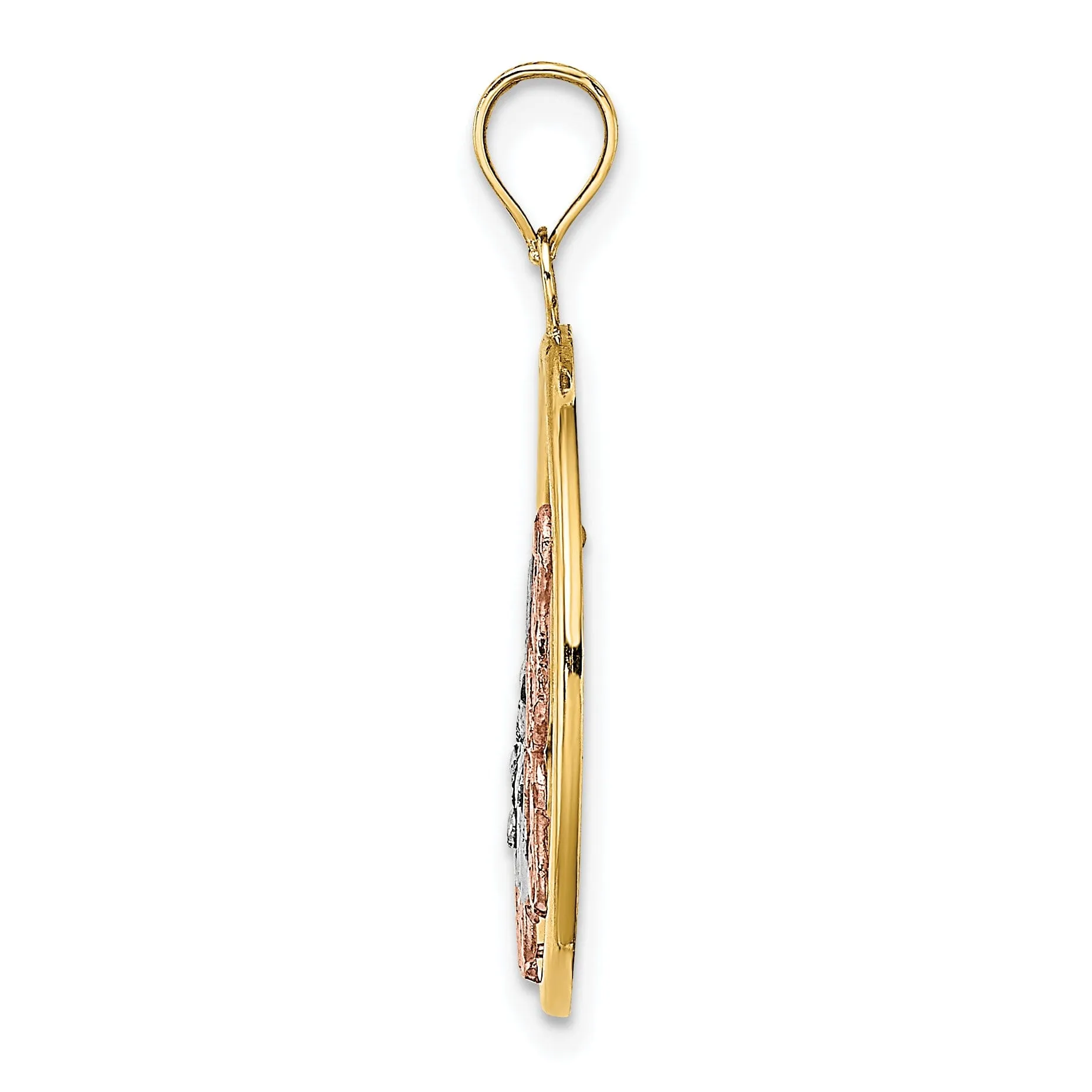 14k Two-tone Gold Open Back Solid Polished Finish Butterfly In Round Frame Charm Pendant