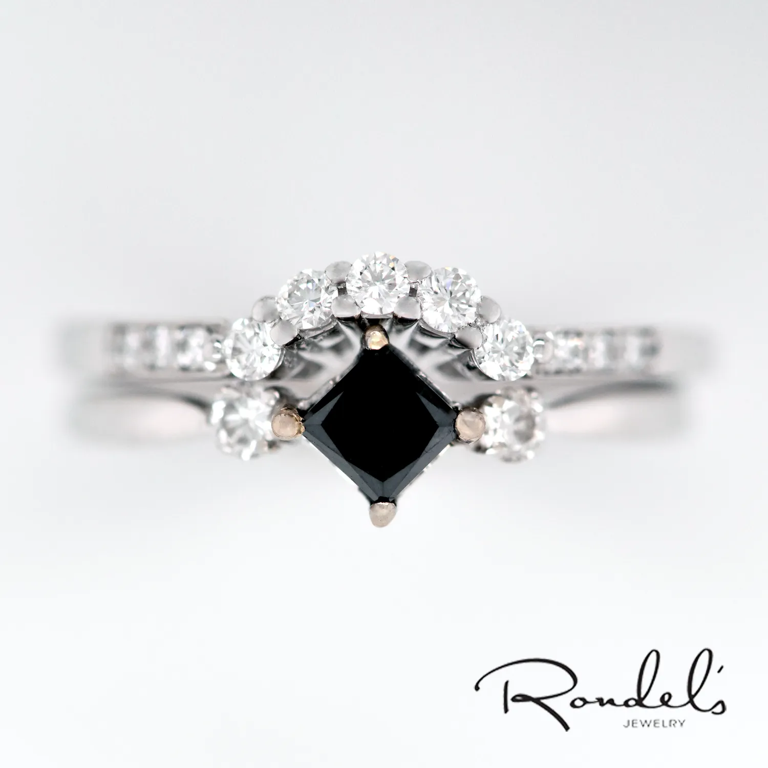 14K White Gold Black Diamond Tiara Stackable Rings