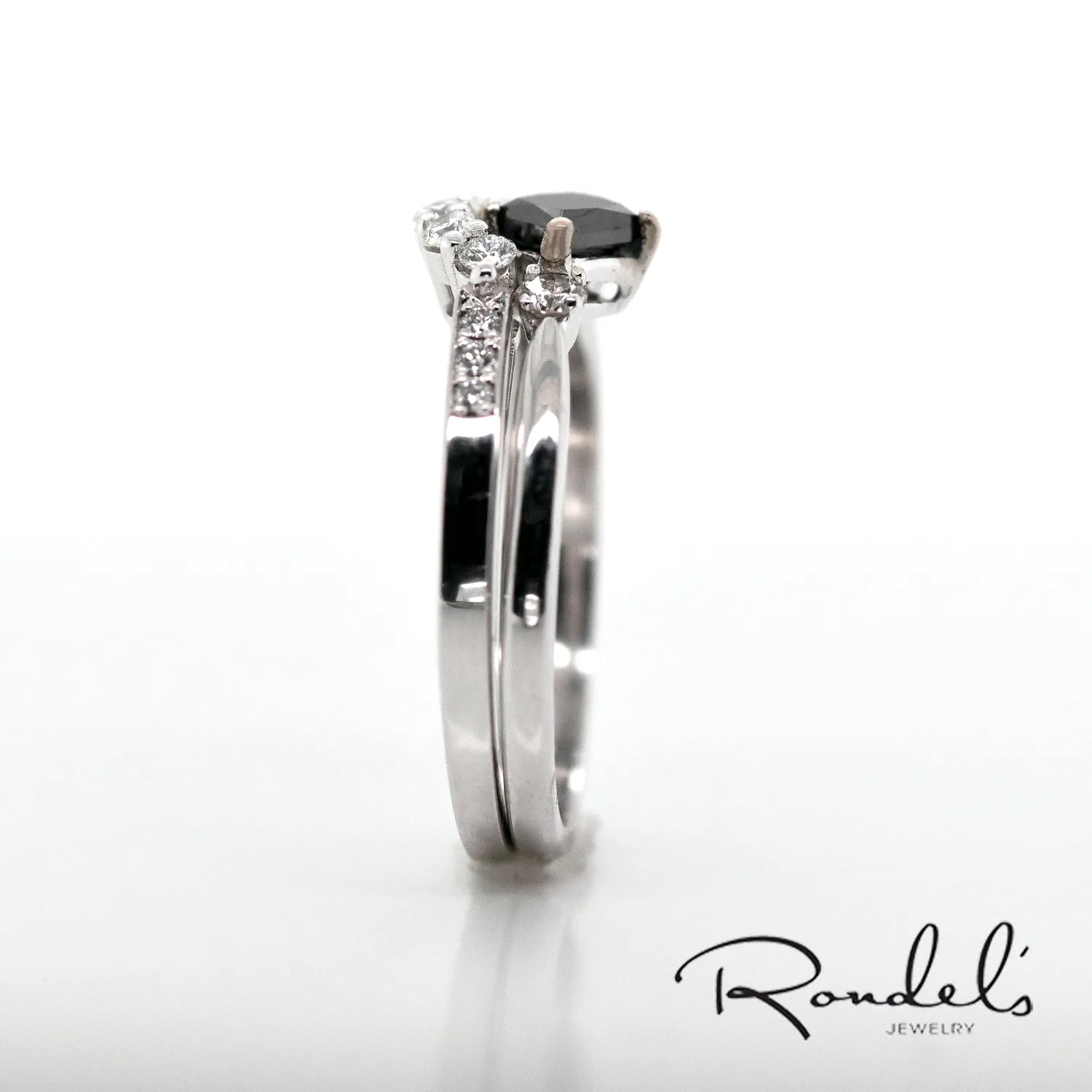 14K White Gold Black Diamond Tiara Stackable Rings