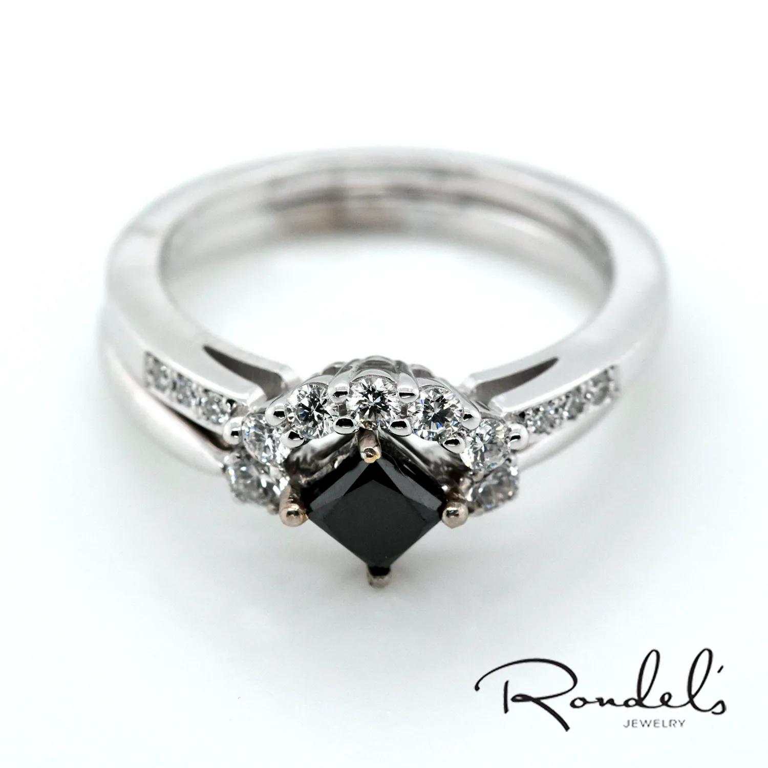 14K White Gold Black Diamond Tiara Stackable Rings