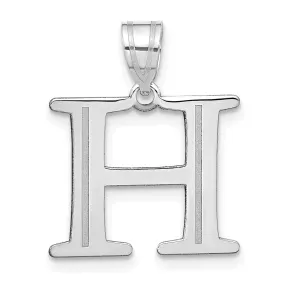 14k White Gold Etched Finish Block Letter H Initial Design Pendant