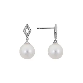 14k White Gold Pearl Drop Earrings