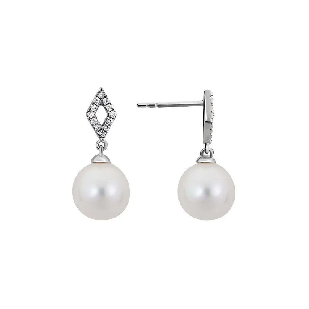 14k White Gold Pearl Drop Earrings