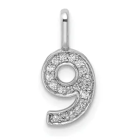 14k White Gold Polished Finish with Diamonds Womens Number 9 Charm Pendant