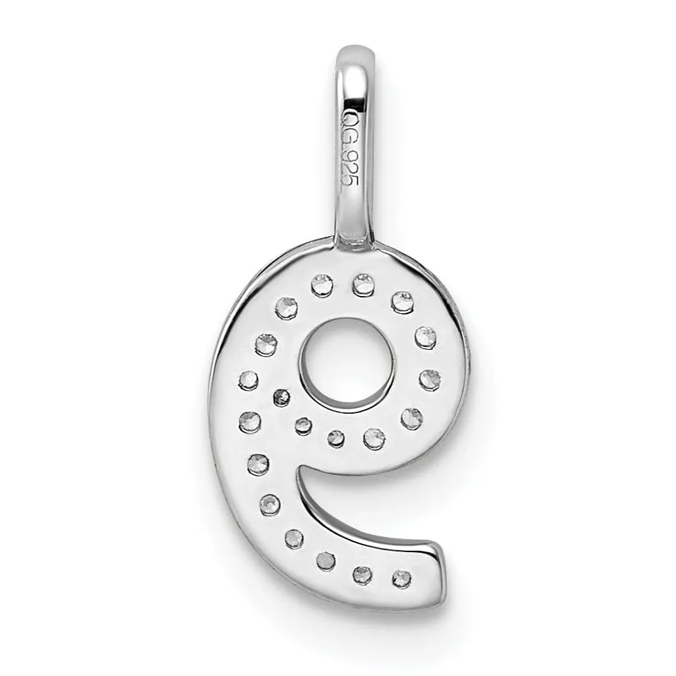 14k White Gold Polished Finish with Diamonds Womens Number 9 Charm Pendant
