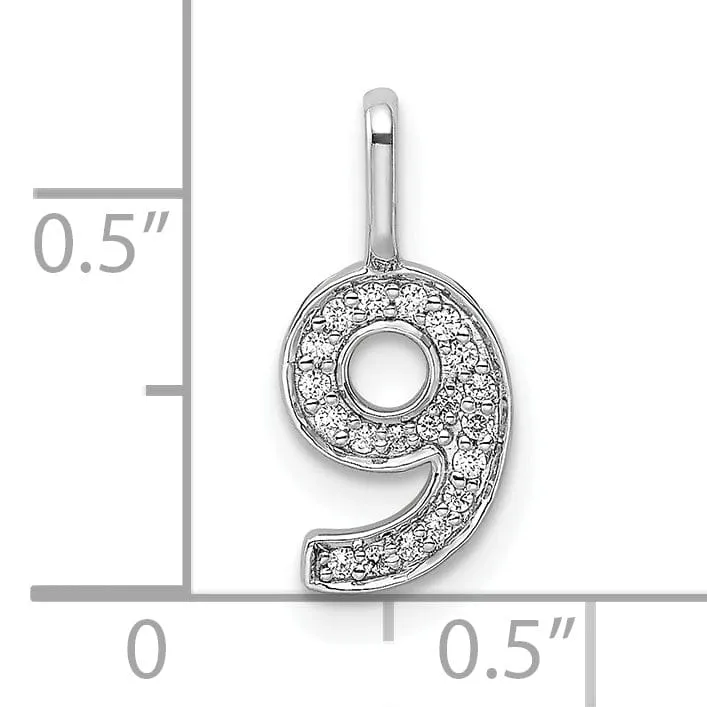 14k White Gold Polished Finish with Diamonds Womens Number 9 Charm Pendant