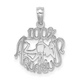 14K White Gold Polished Textured Finish 100% Zodiac AQUARIUS Charm Pendant