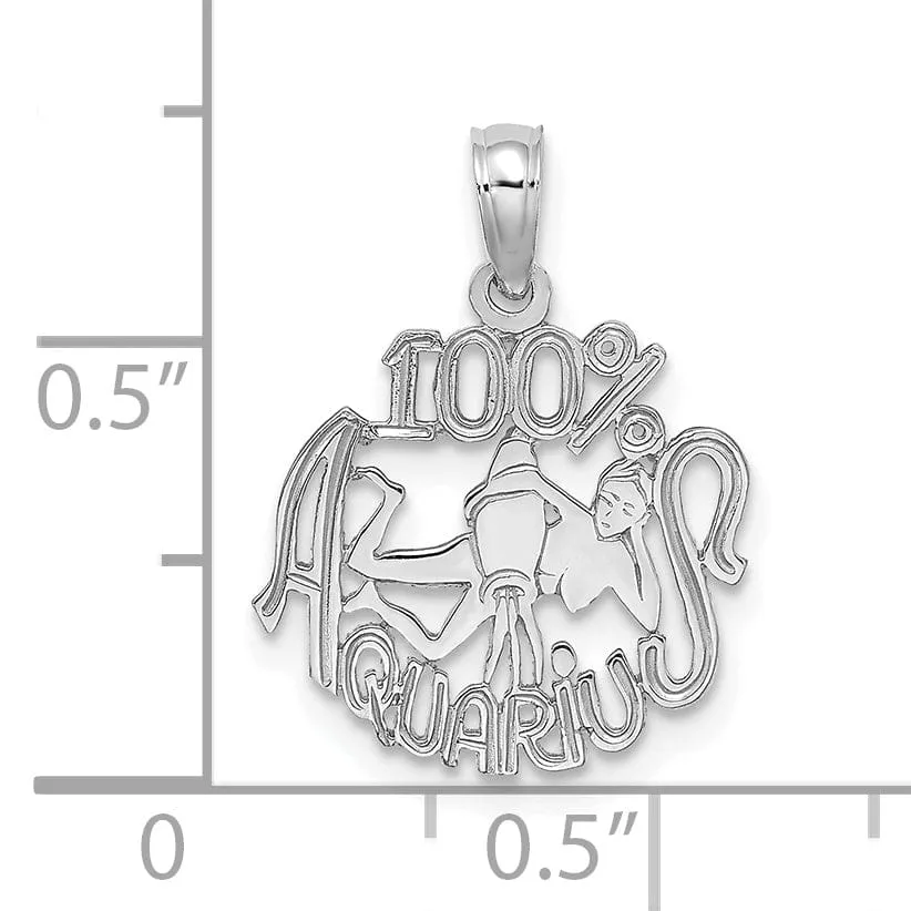 14K White Gold Polished Textured Finish 100% Zodiac AQUARIUS Charm Pendant