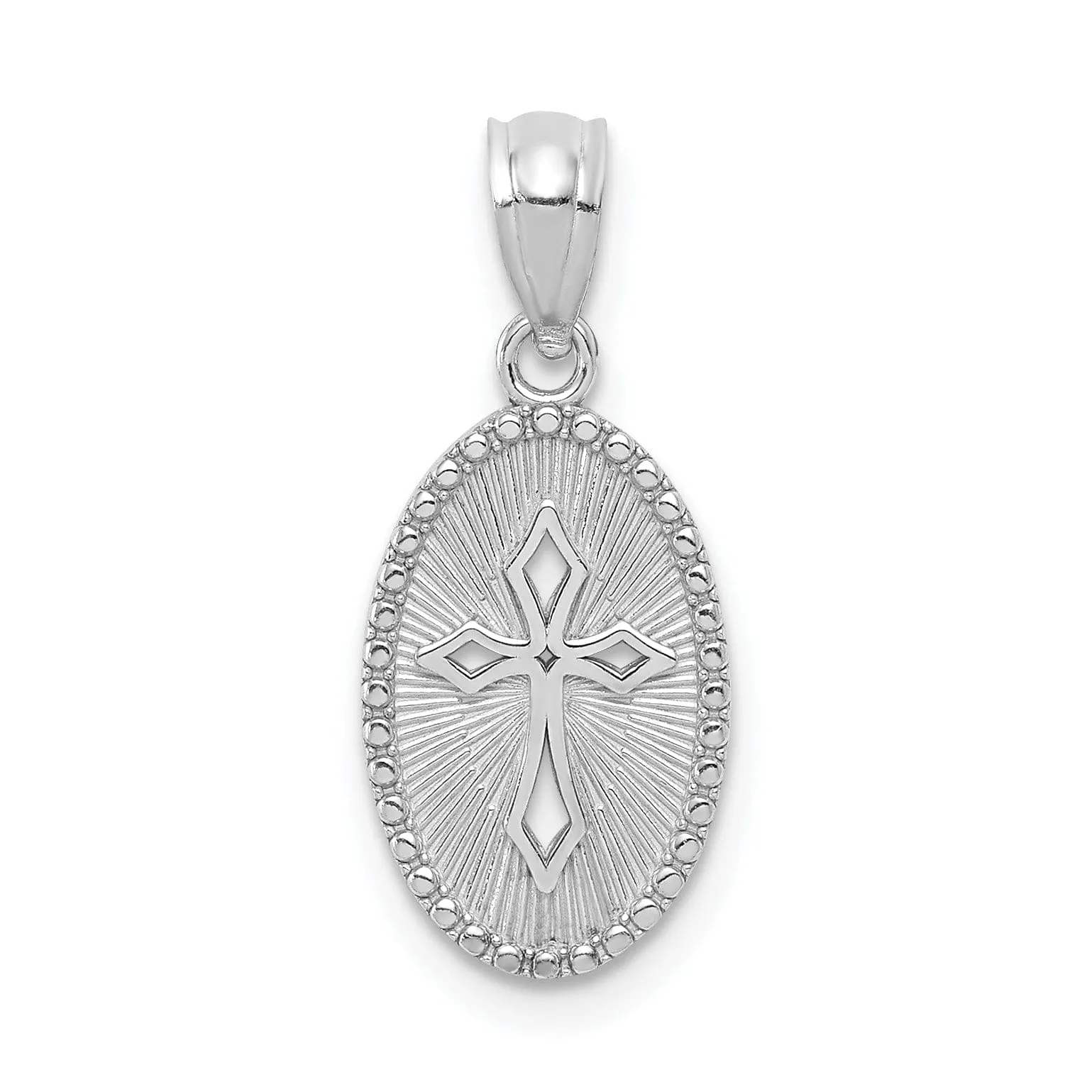 14k White Gold Small Cross Medal Oval Pendant