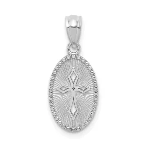 14k White Gold Small Cross Medal Oval Pendant