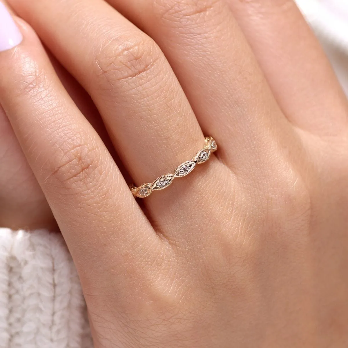 14K Yellow Gold Diamond Marquise Station Ring - LR4381Y45JJ