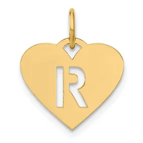 14k Yellow Gold Heart Cut-Out Letter R Initial Pendant