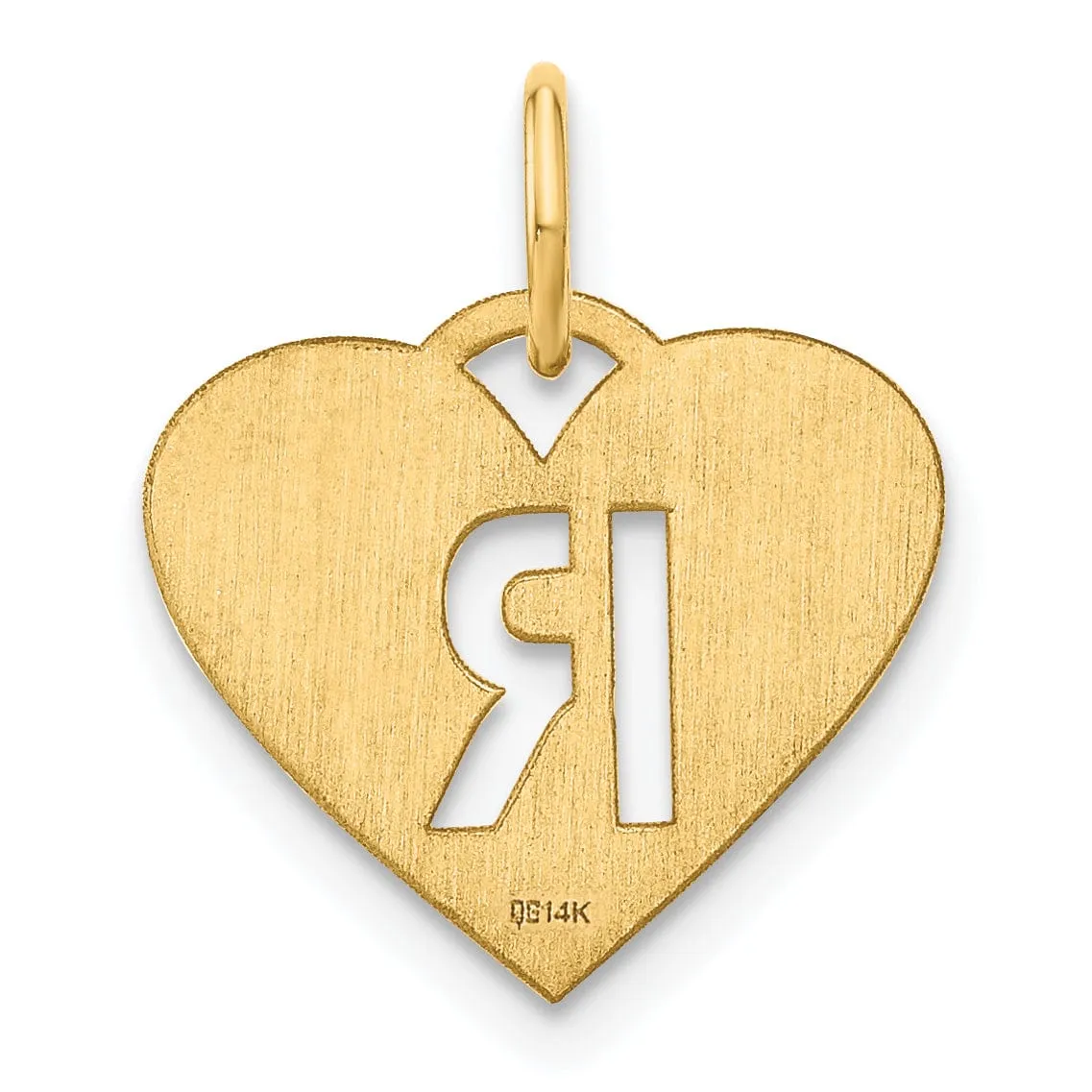 14k Yellow Gold Heart Cut-Out Letter R Initial Pendant
