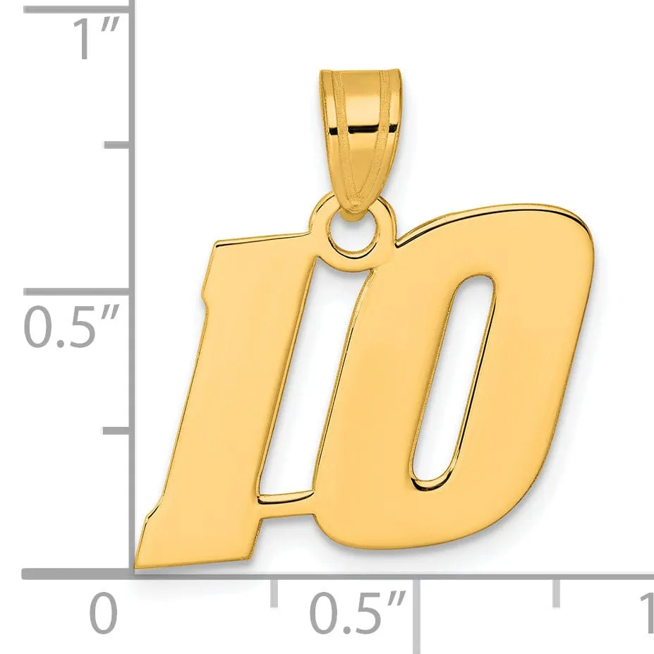 14k Yellow Gold Polished Finish Block Script Design Number 10 Charm Pendant