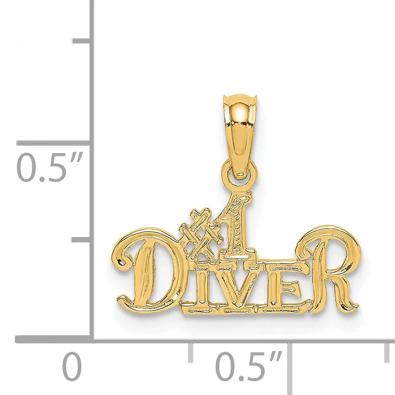14K Yellow Gold  Polished Finished  #1 DIVER Charm Pendant